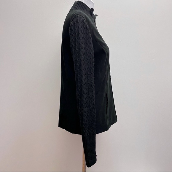 Talbots Black Cable Knit Sleeved Faux Suede Zip Up Jacket Size 10 - Picture 4 of 8